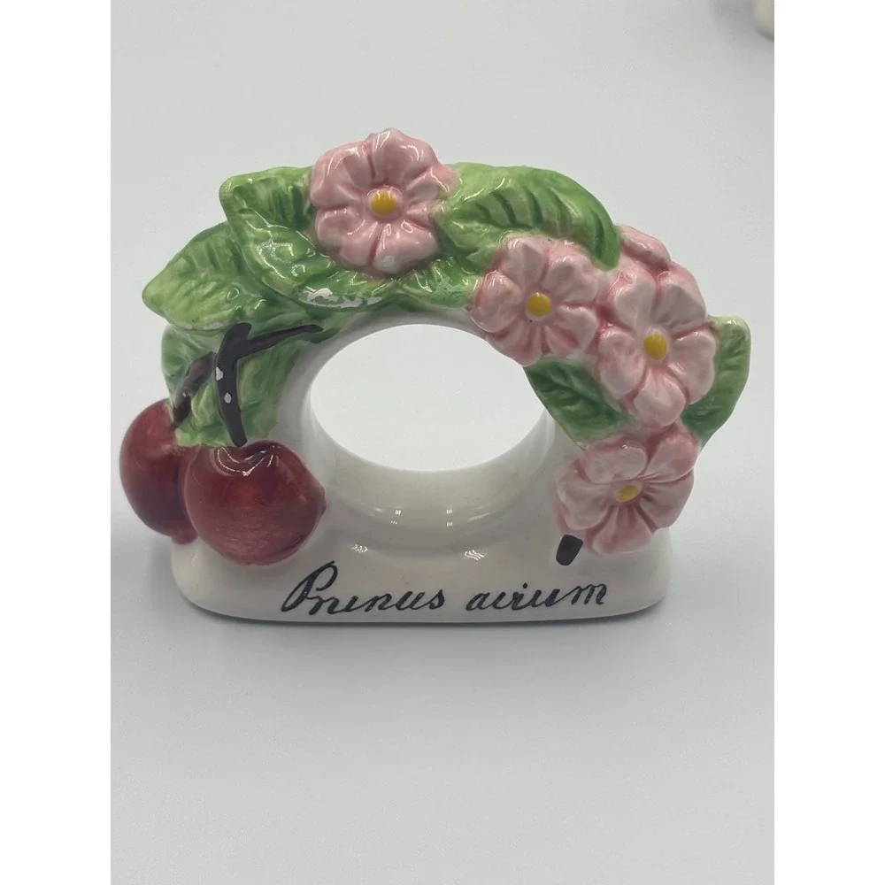 Vintage Ceramic Cherry Blossom Napkin Rings Set of 6‎ Prunus Avium Pink Floral